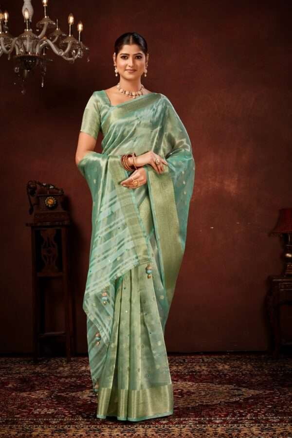 Turquoise blue designer tissue silk saree tsm2