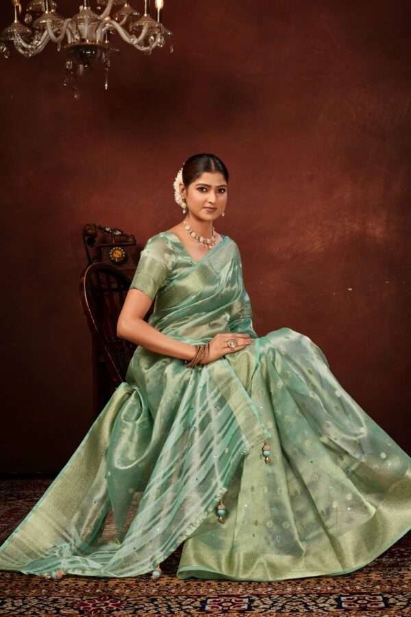 Turquoise blue designer tissue silk saree tsm2 - Image 3