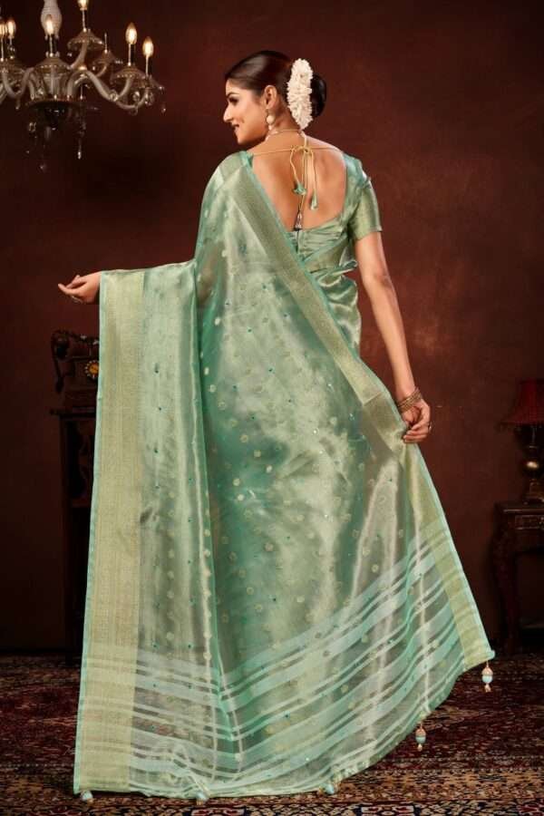 Turquoise blue designer tissue silk saree tsm2 - Image 4