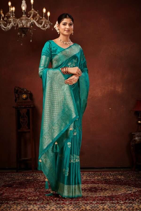 Turquoise green pure satin silk saree vs1 - Image 2