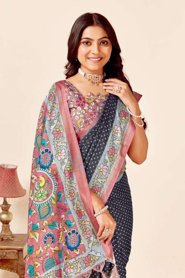 Bandhej printed tussar silk saree - Image 4