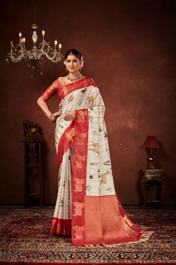 White semi soft silk saree pb2 - Image 2