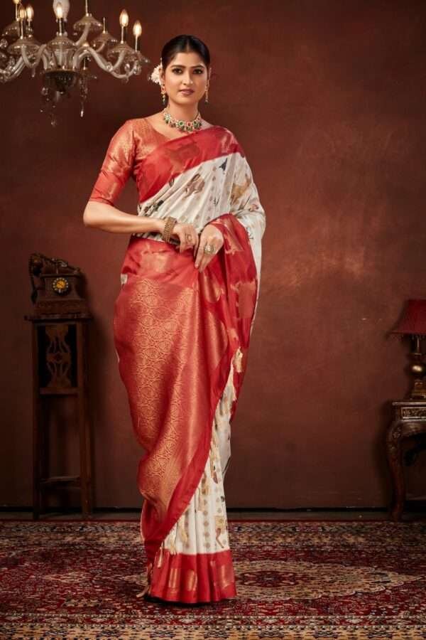 White semi soft silk saree pb2 - Image 3