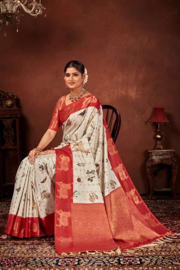 White semi soft silk saree pb2 - Image 4