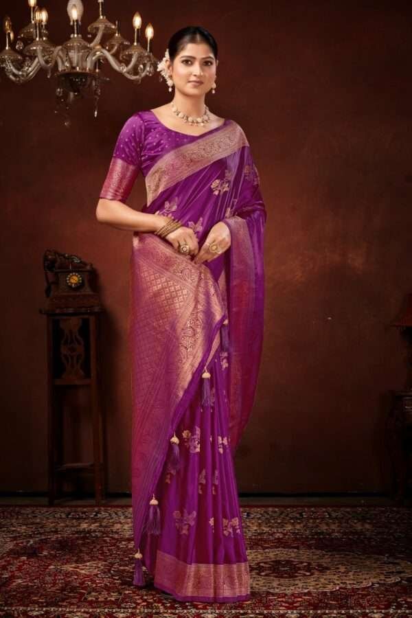 Wine pure satin silk saree vs4 - Image 2