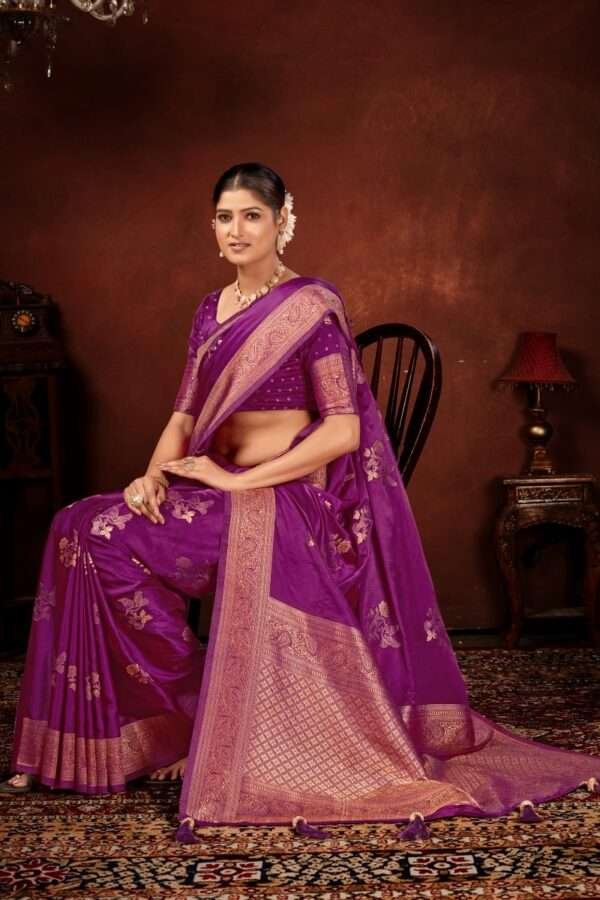 Wine pure satin silk saree vs4 - Image 3