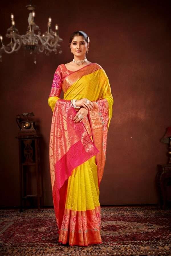 Yellow patola silk saree ps5 - Image 2