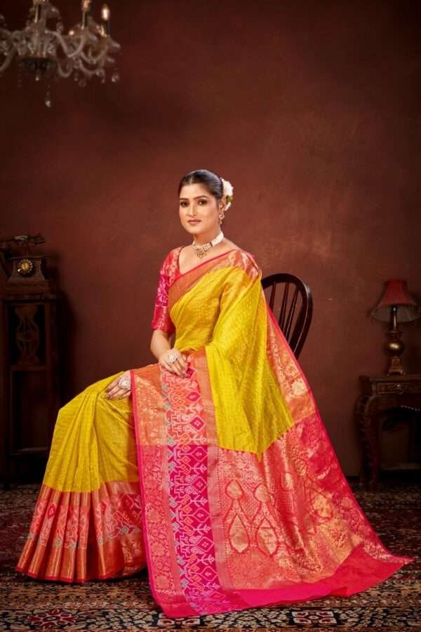 Yellow patola silk saree ps5 - Image 3