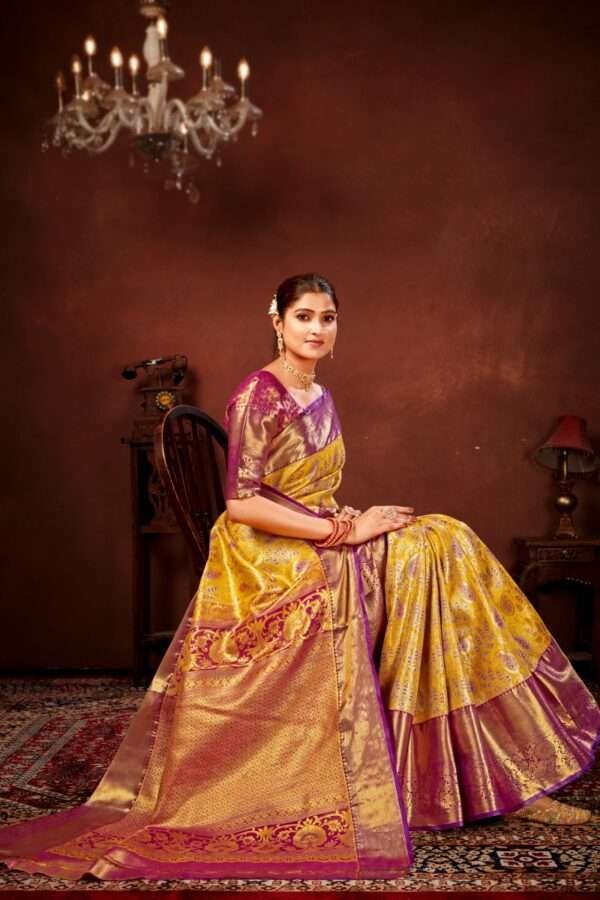 Yellow pure dharamavaram silk saree d8 - Image 3