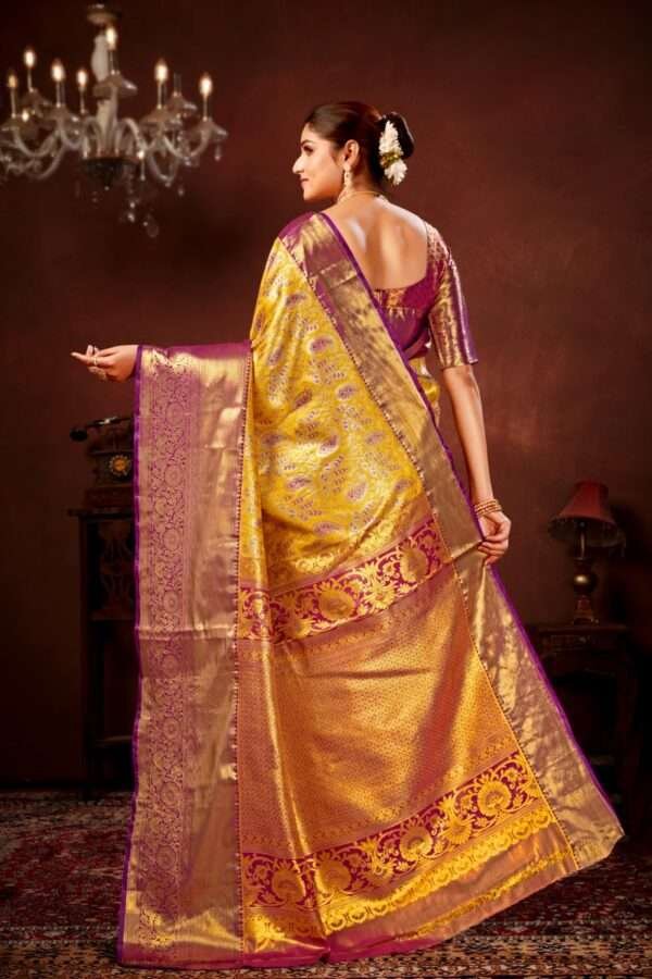 Yellow pure dharamavaram silk saree d8 - Image 4