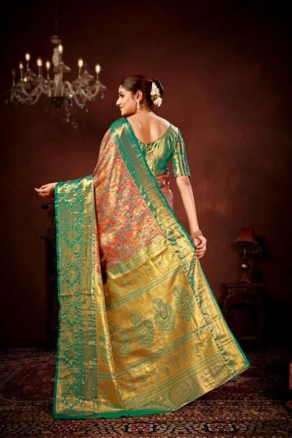 Orange pure dharamavaram silk saree d5 - Image 2