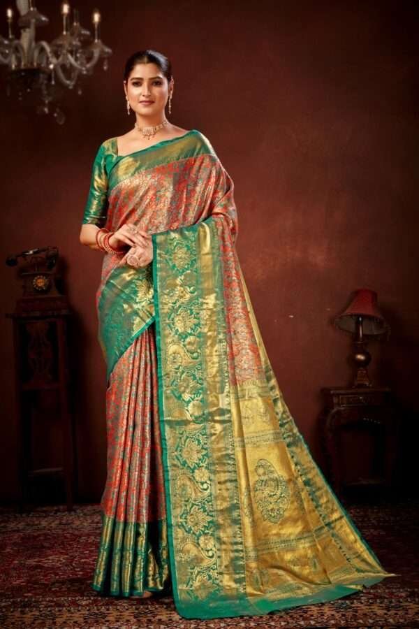 Orange pure dharamavaram silk saree d5
