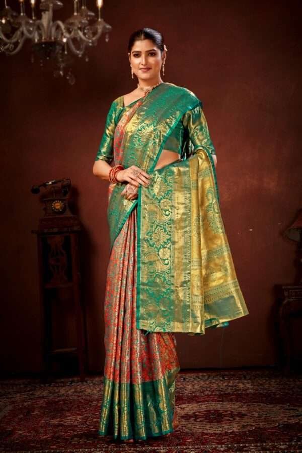 Orange pure dharamavaram silk saree d5 - Image 3