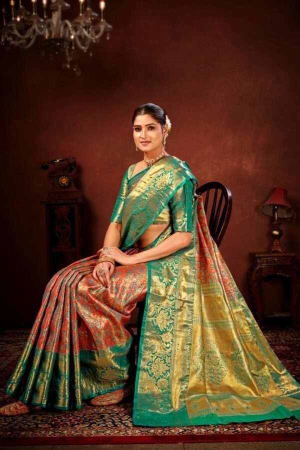 Orange pure dharamavaram silk saree d5 - Image 4