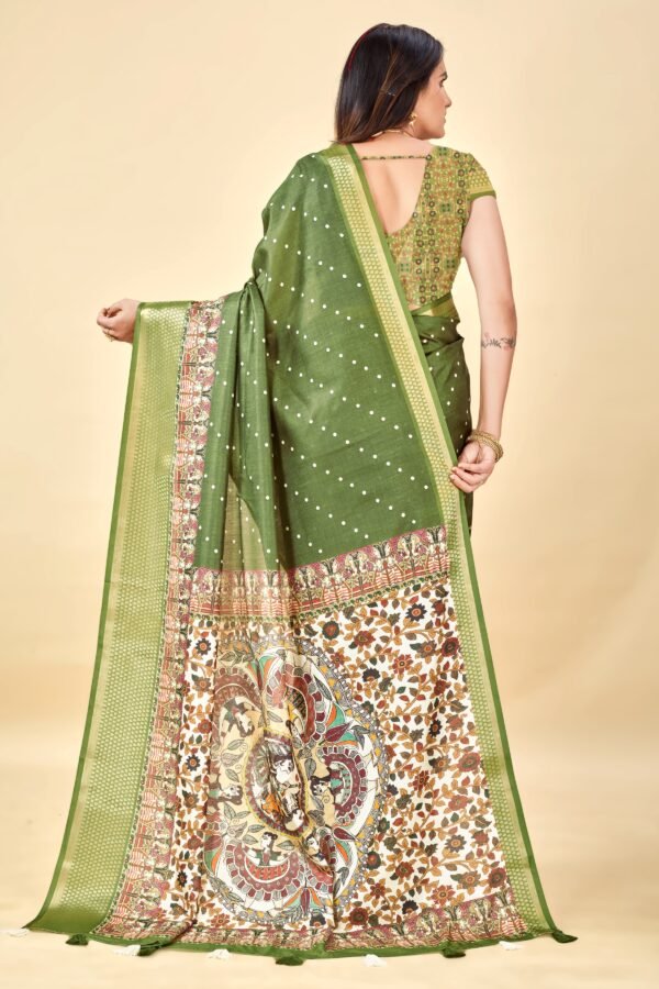 Mehendi Semi Silk Madhubani Print Saree – Elegant &Lightweight - Image 6