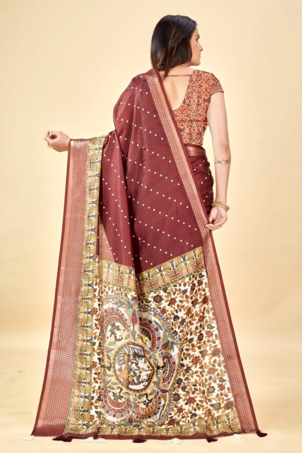 Maroon Semi Silk Madhubani Print Saree – Elegant & Lightweight - Image 2