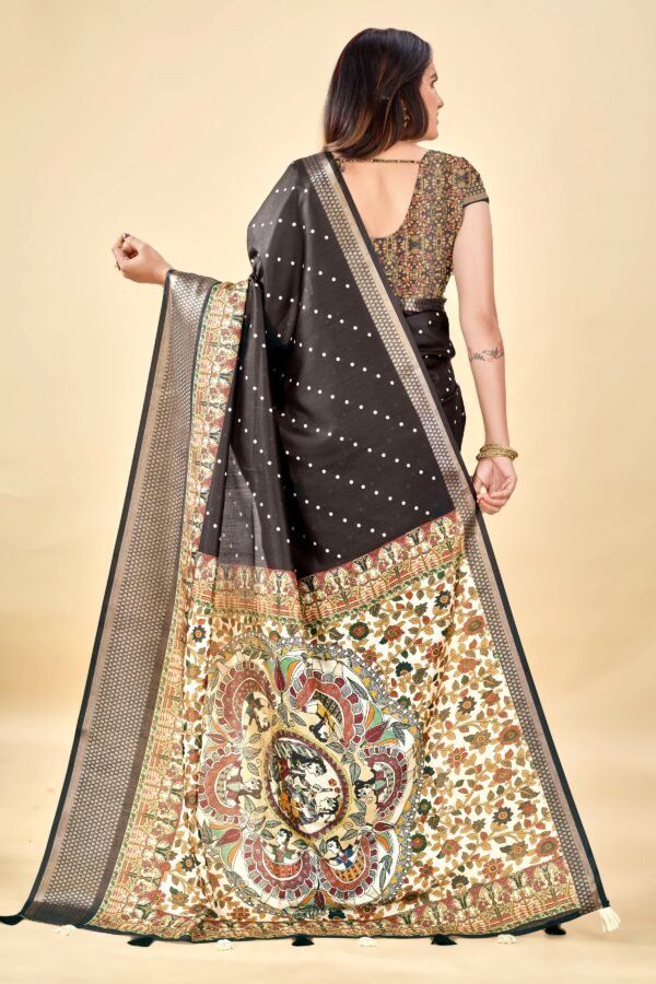 Black Semi Silk Madhubani Print Saree – Elegant & Lightweight - Image 2