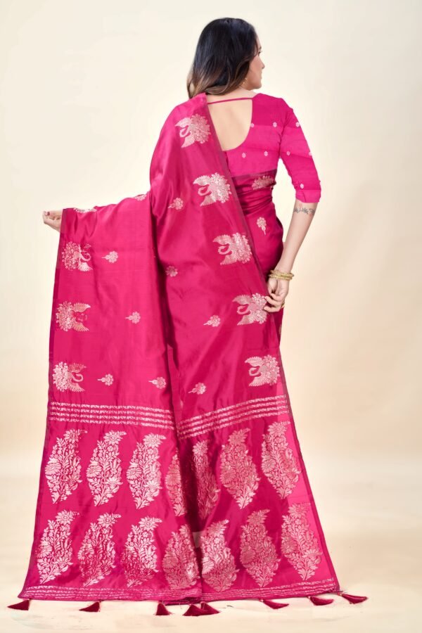 Hot Pink Soft Silk Saree with Swarn Border - Image 2