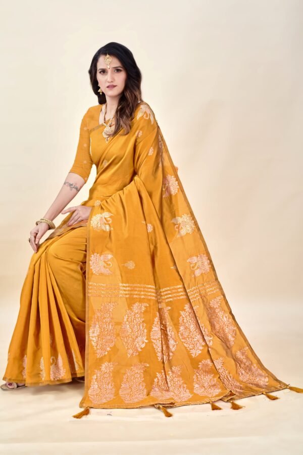 Mustard Soft Silk Saree with Swarn Border - Image 4