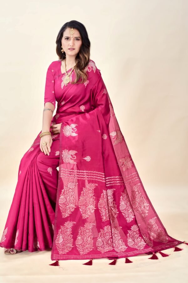 Hot Pink Soft Silk Saree with Swarn Border - Image 4