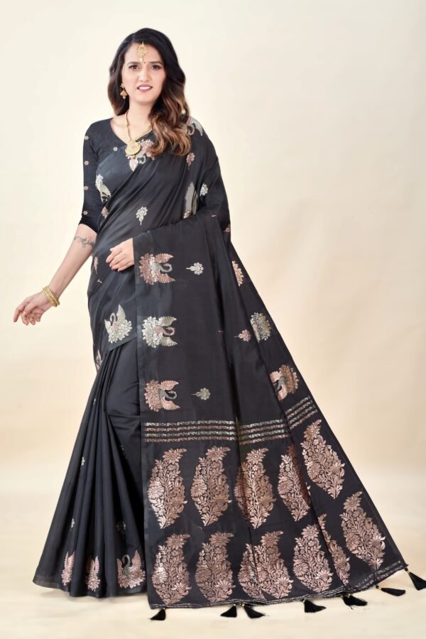 Black Soft Silk Saree with Swarn Border