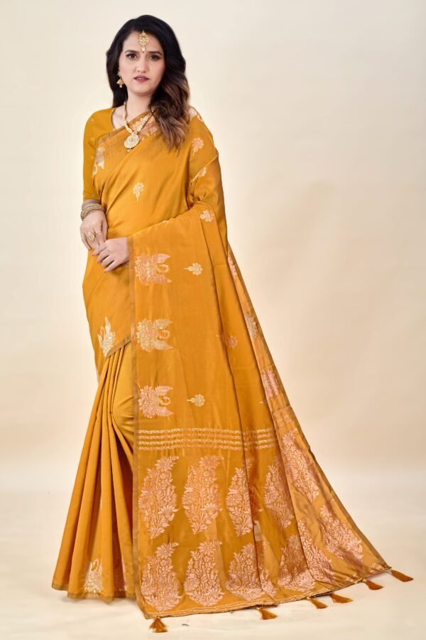 Mustard Soft Silk Saree with Swarn Border - Image 5
