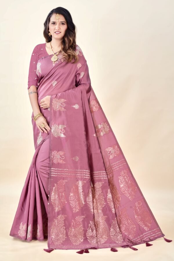 Onion Soft Silk Saree with Swarn Border