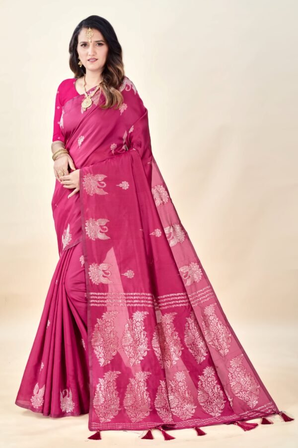 Hot Pink Soft Silk Saree with Swarn Border