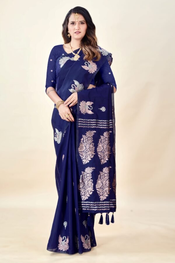 Blue Soft Silk Saree with Swarn Border