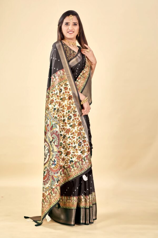 Black Semi Silk Madhubani Print Saree – Elegant & Lightweight - Image 6